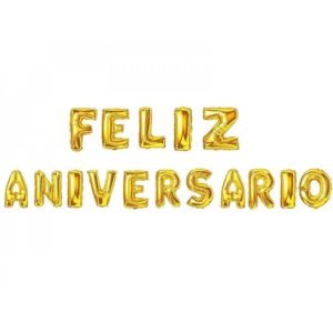 BALAO METAL FELIZ ANIVERSARIO DOURADO 40CM BRFESTAS