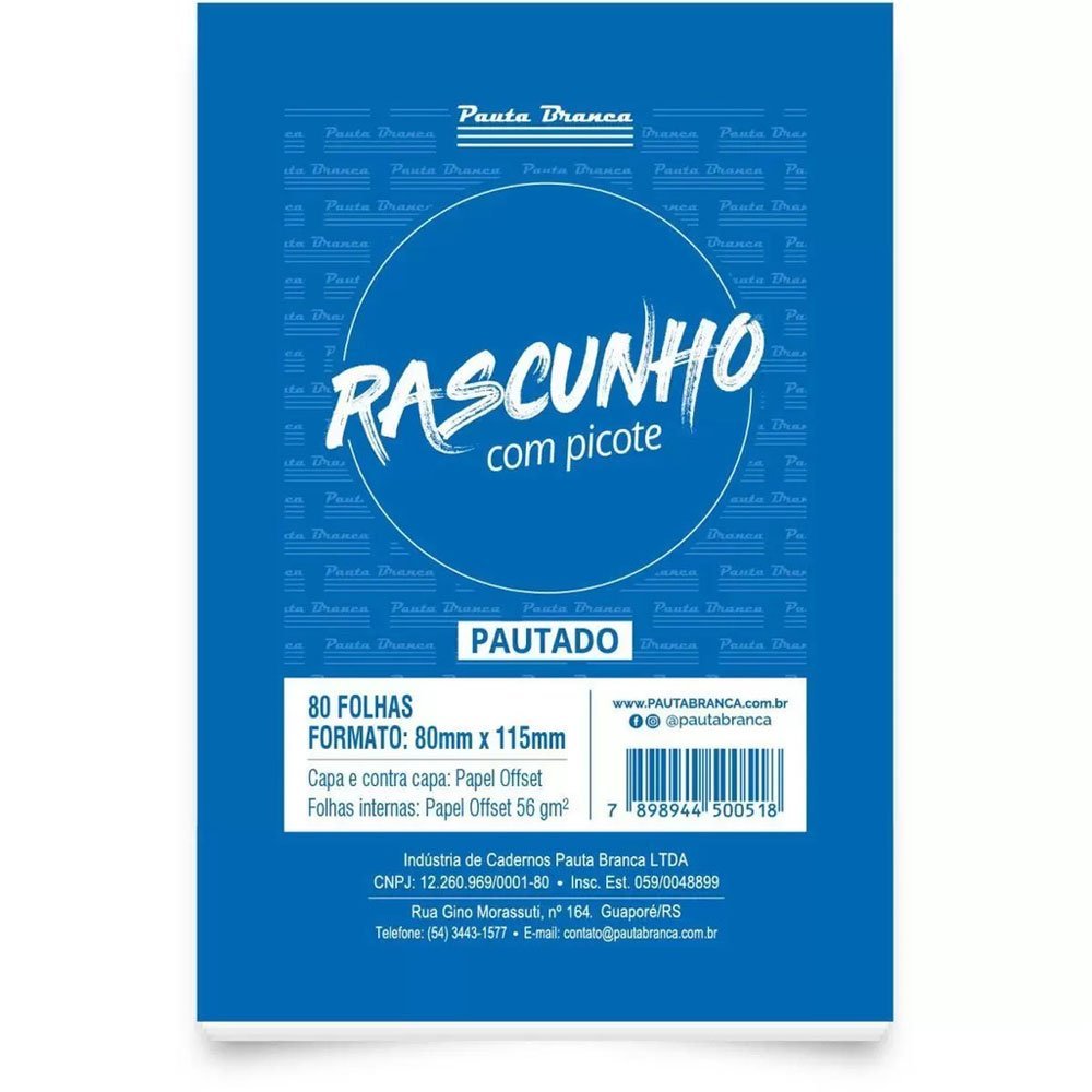 BLOCO RASCUNHO 8X11,5CM C/PICOTE C/PAUTA 80F PAUTA