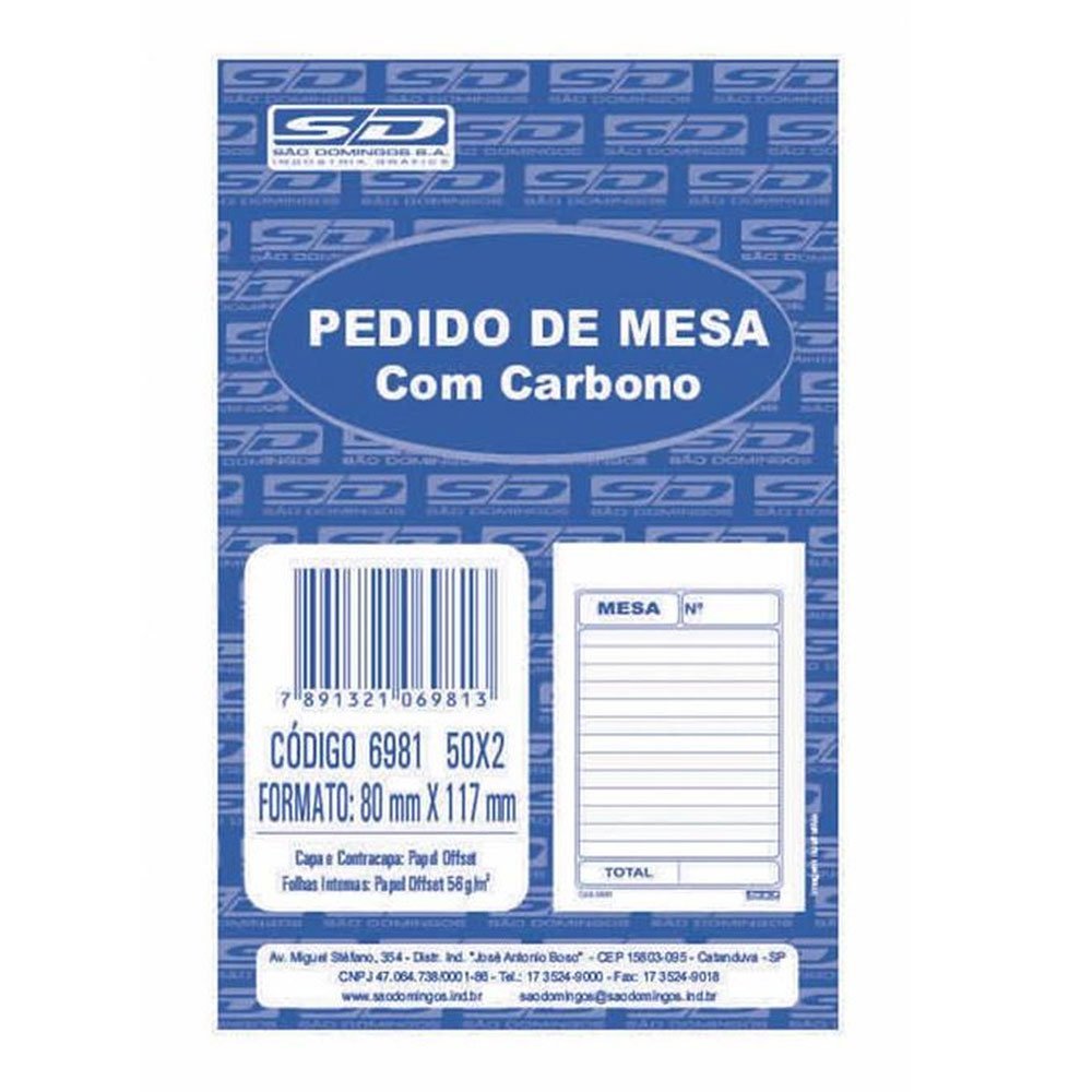 PEDIDO DE MESA C/CARBONO 50X2 6981 SAO DOMINGOS