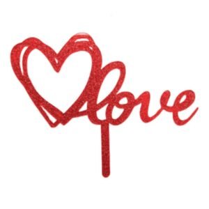 TOPO DE BOLO GRANDE LOVE CORACAO VERMELHO SILVER